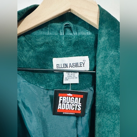 Vintage Forest Green Genuine Leather Suede Swing Coat By Ellen Ashley - Picture 4 of 8